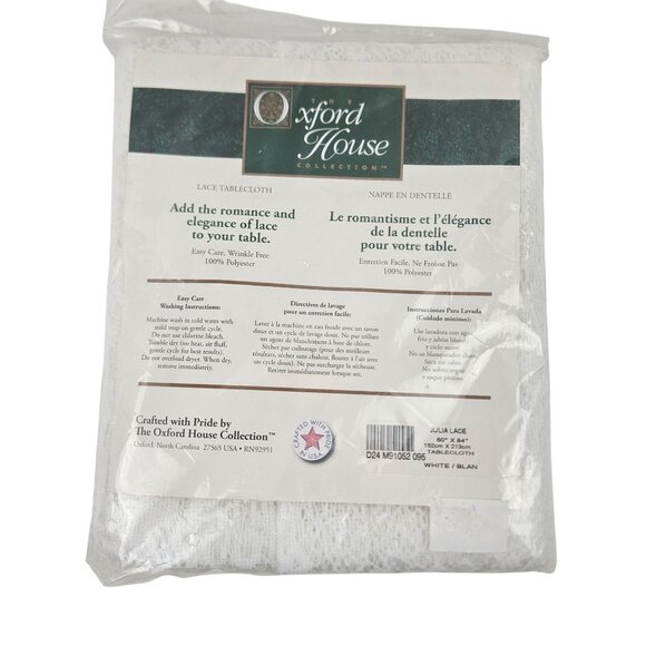 Oxford House Julia Lace Tablecloth 60 X 84 White Polyester Wrinkle Free - Picture 1 of 9